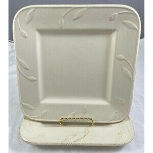 Sorrento Square Salad Plates Cream Ivory 9" Set of 2 Embossed Leaves Luncheon